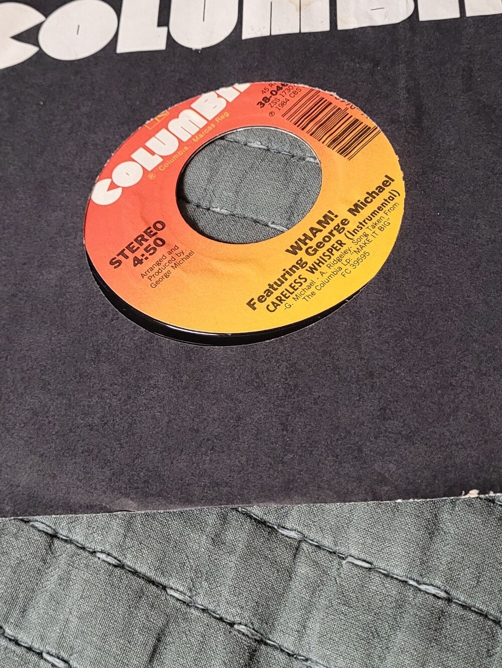 Columbia Orange and Yellow Gradient 45RPM Wham! Label